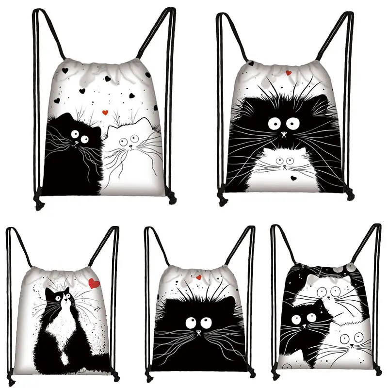 Cat Pattern Shopping Bag Drawstring Backpack Backpacks Women