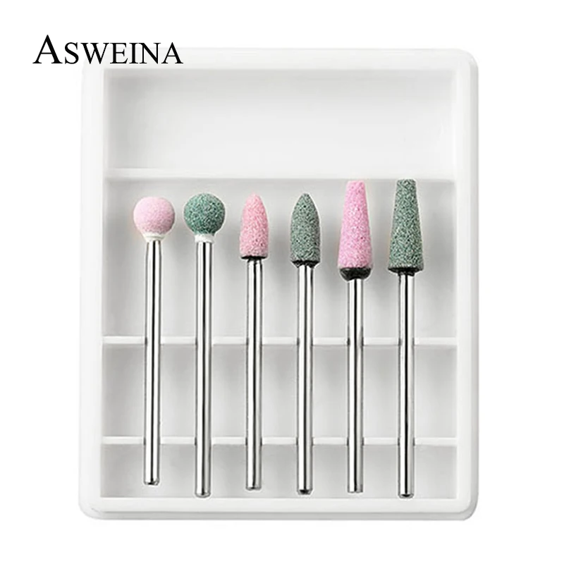 

6pc Corundum Nail Drill Rotary Diamond Milling Cutter Stone Bit Electric Manicure Pedicure Burr Cuticle Remove Tool Accessories