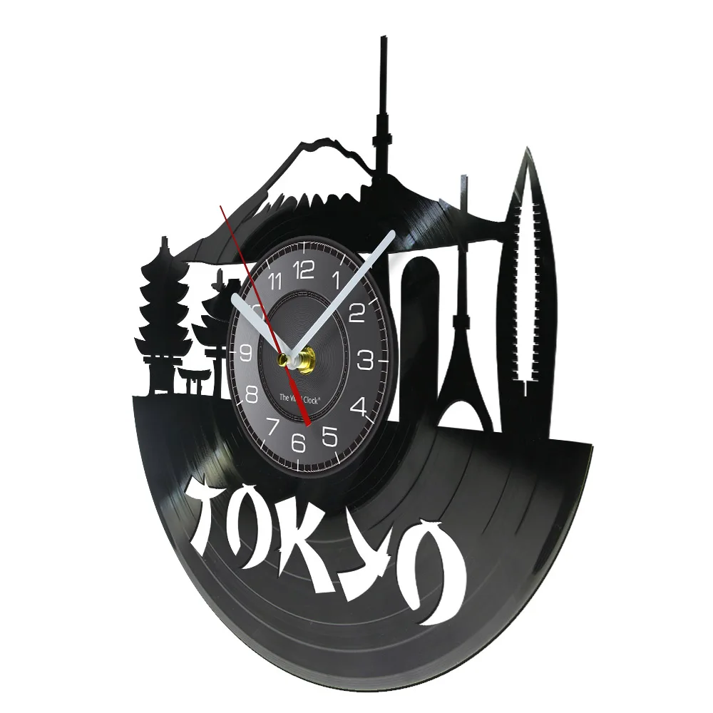 Japan Tokyo Skyline Decorative Wall Clock For Enterprise Office Japanese Cityscape Vinyl Album Record Watches Japan Souvenir 2
