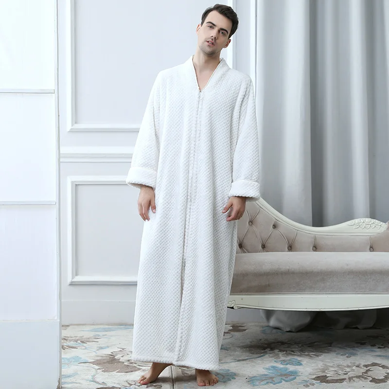 Мужской зимний удлиненный толстый теплый халат для мужчин и женщин, свободный халат большого размера, мужские домашние банные халаты из кораллового флиса с v-образным вырезом