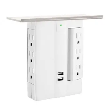 

8 Port Wall Outlet Electrical 6 Outlet Extenders 2 USB Charging Ports with Shelf LKS99