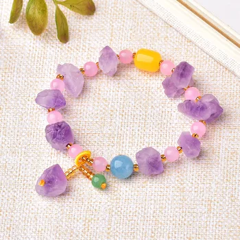 

1PC Natural Amethyst Women Bracelets Raw Crystals Charm Fashion Simple Colourful Mineral Jewelry For Ladies Jewelry DIY gift