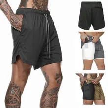 Новинка, мужские шорты, летние, двухслойные, шорты для фитнеса, бодибилдинга, много карманов, на молнии, с карманом, мужские повседневные шорты для бега, спортивные штаны