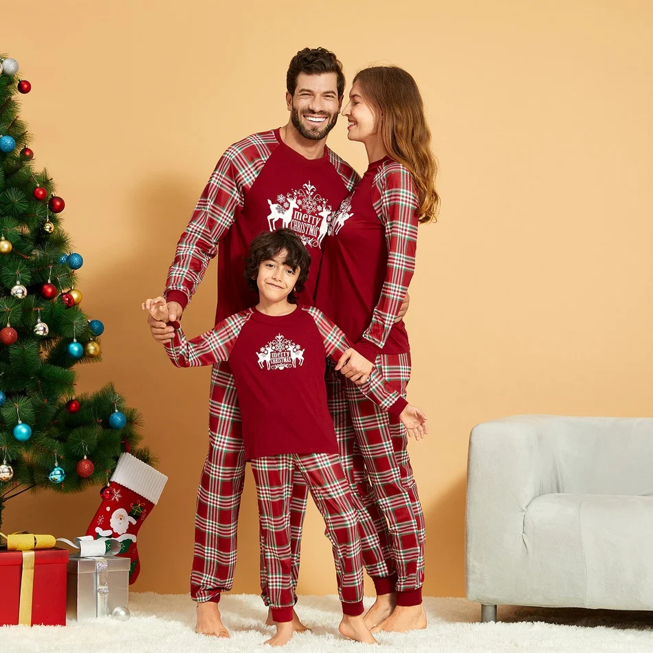 Family Matching Reindeer Plaid Pajamas Set