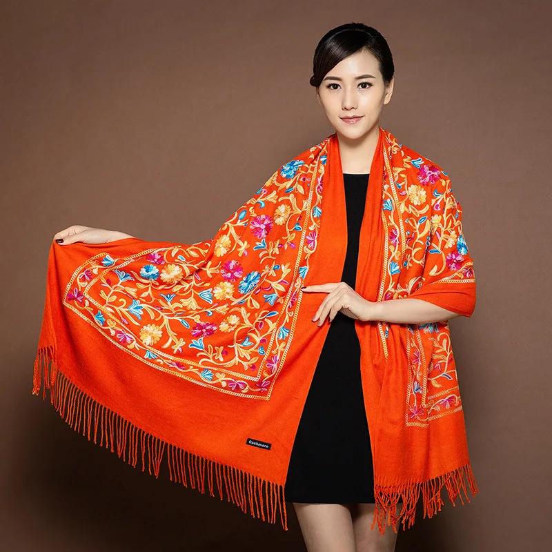 Brand Scarf For Women Winter Embroidery Neck Cashmere Scarves Lady Shawl Wrap Female Foulard Blanket Tassel Bandana Femme