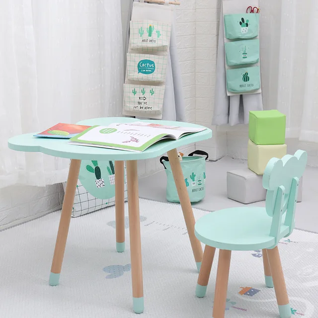 Solid Wood Children Table and Chairs Set Writing Games Learning Study