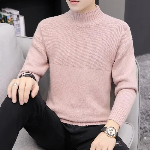 Новые зимние брендовые кашемировые свитера мужские толстые теплые мужские водолазки пуловеры высшего качества Модные мужские Рождественские свитера - Цвет: Розовый