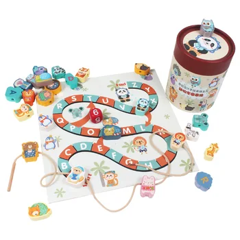 

Wooden barrel Animal Traffic Track building block digital number Assemble beaded children early education cognitive rope DIY toy