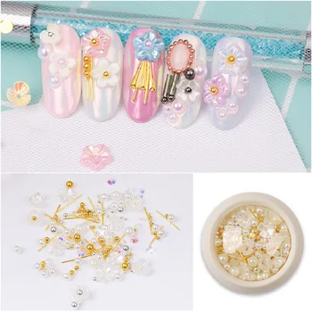 

3D Nail Art Shell Flower Rhinestones For Nails Charms Decoration Jewelry Japanese Pearl Rivet Diamond Alloy DIY Accessories
