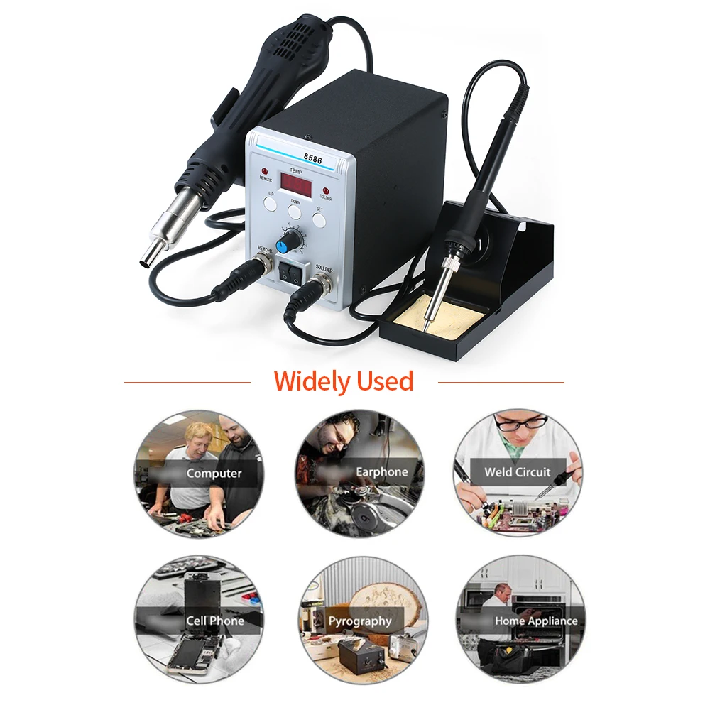 

2-in-1 8586 SMD Soldering Station, Digital Display 8586D BGA Rework Solder Station Hot Air Gun + Electric Soldering Iron
