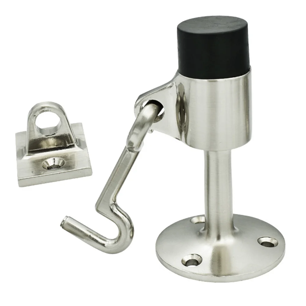 

Stainless Steel Heavy Duty Safety Doorstop Lock Bumper Rubber Tips Metal Door Stop Holder With Hook