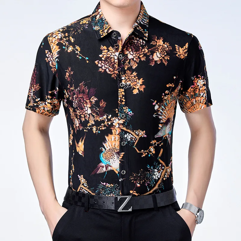 

C-1926 Animal flower pattern 3d printing luxury short sleeve shirt Summer New quality soft comfortable icy cool men shirt M-XXXL