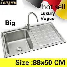 Домашняя Роскошная кухонная раковина с одним лотком, модная, с одним слотом, vogue, пищевая, 304, нержавеющая сталь, большая, 88x50 см
