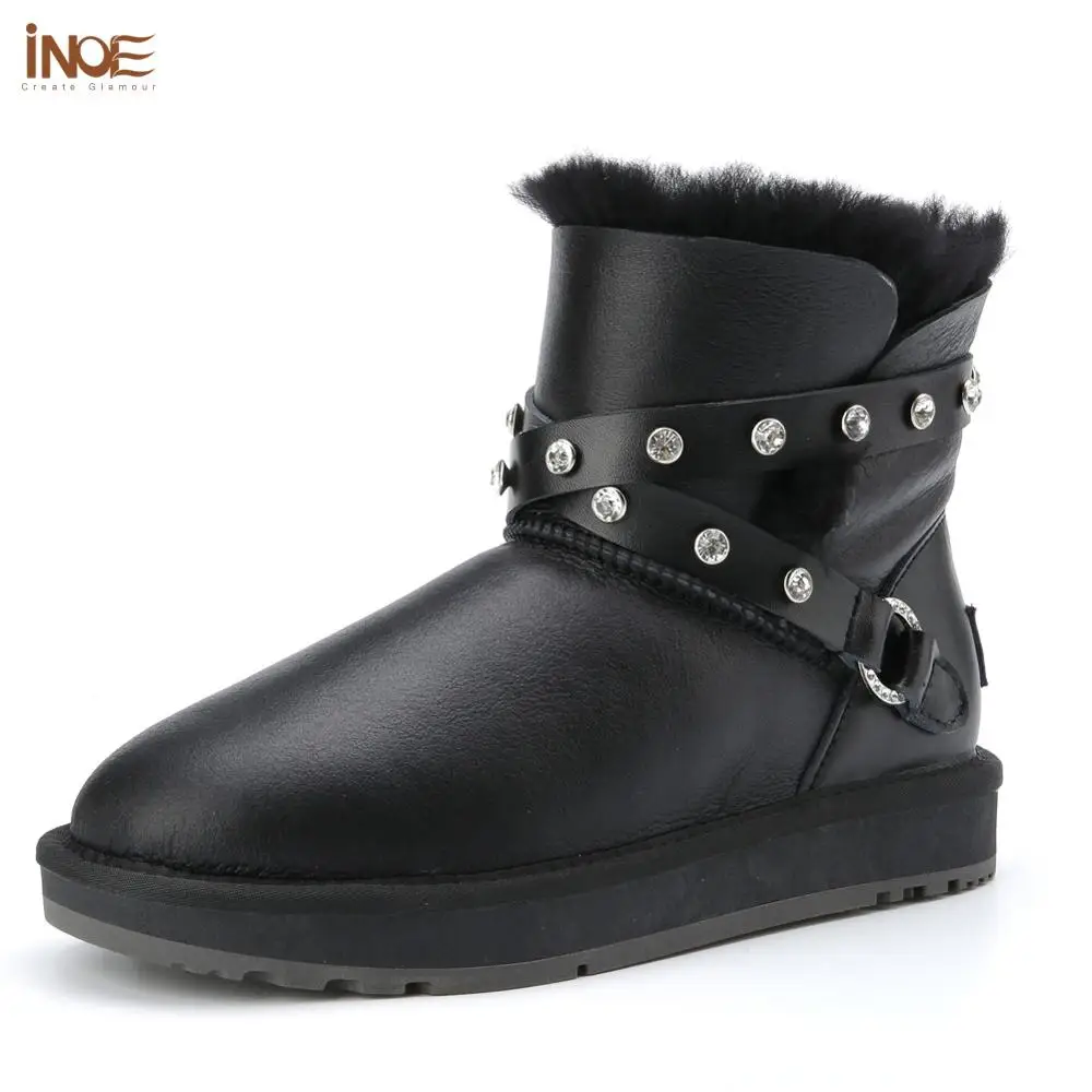 INOE/Модные женские зимние ботильоны из овечьей кожи короткие ботинки на
