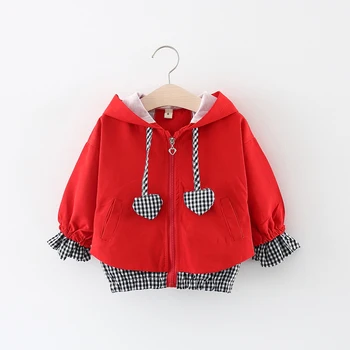 

Kids Clothes Girl Jackets Children Hooded Zipper Windbreaker Baby Heart Shape Plaid Coat Infant Outerwear Hoodies For Girl