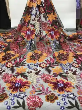 

2019Hot sales popular high quality African tulle lace sequins sequince lace fabric for Nigerian Evening Dresses Winn668z