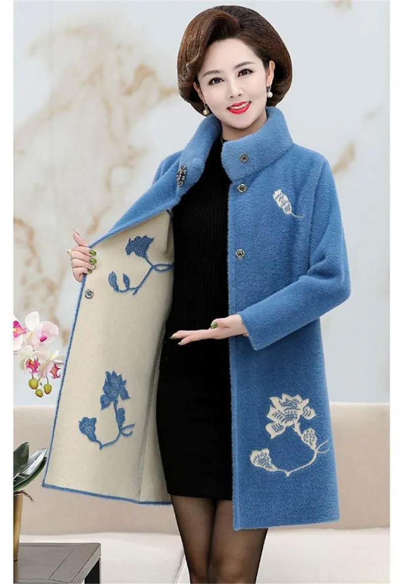 Manteau en laine pour femme d'âge moyen, imitation vison, noué, automne-hiver, maman d'âge moyen, porter des deux côtés, veste A Manteau en laine pour femme d'âge moyen, imitation vison, noué, automne-hiver, maman d'âge moyen, porter des deux côtés, veste A