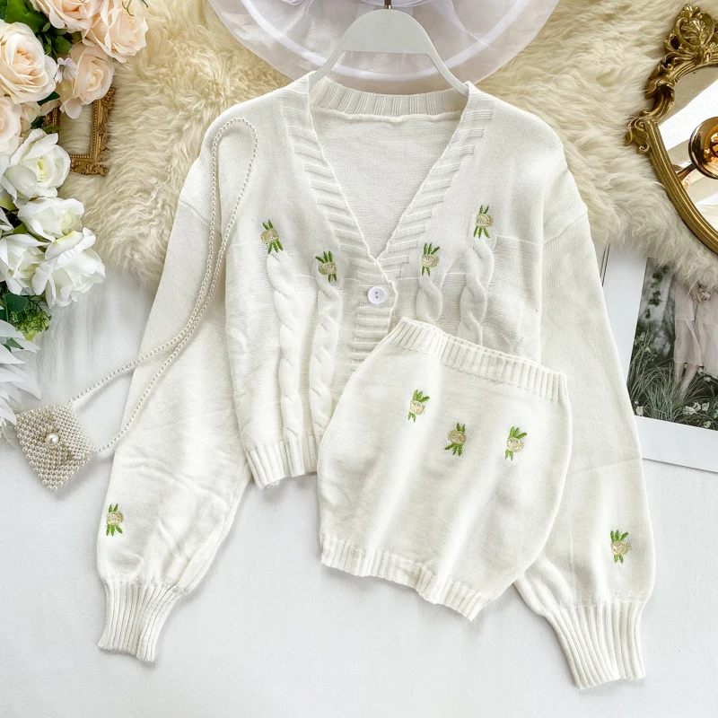 Neploe Женский вязаный кардиган наборы вышивка короткий свитер куртка + завернутый