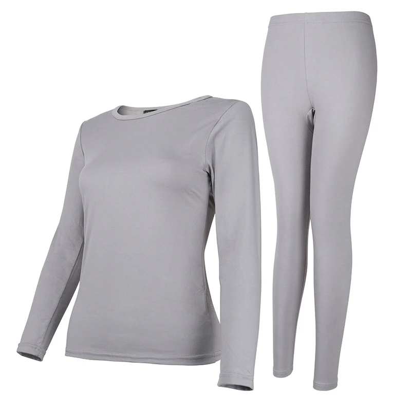 Women Men New Cotton Milled Thermal Underwear Winter Warm Long Johns Female Round Collar and Thin Underwear Suits - Цвет: Women Light Gray