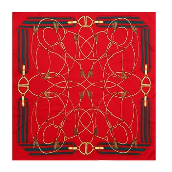 

New style metal chain tassel printing silk scarf 130cm women's twill large square scarf decoration Shawl Scarf