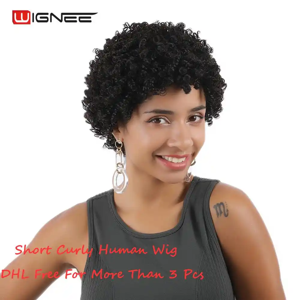 Wignee Short Afro Kinky Curly Human Hair Wigs For Black White