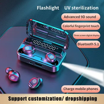 

Bluetooth 5.1 Wireless Headphones with Mics Sport Waterproof TWS Bluetooth Earphones Touch Control Music Earbuds LED Flashlight