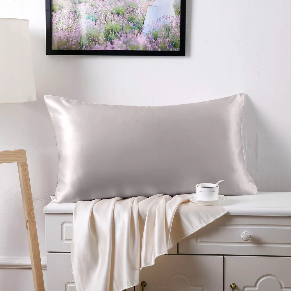 

Queen/KING Silk Satin Pillow Case Bedding Pillowcase Smooth Home White Black Grey Khaki Sky Blue Pink Silver Silk Pillowcase