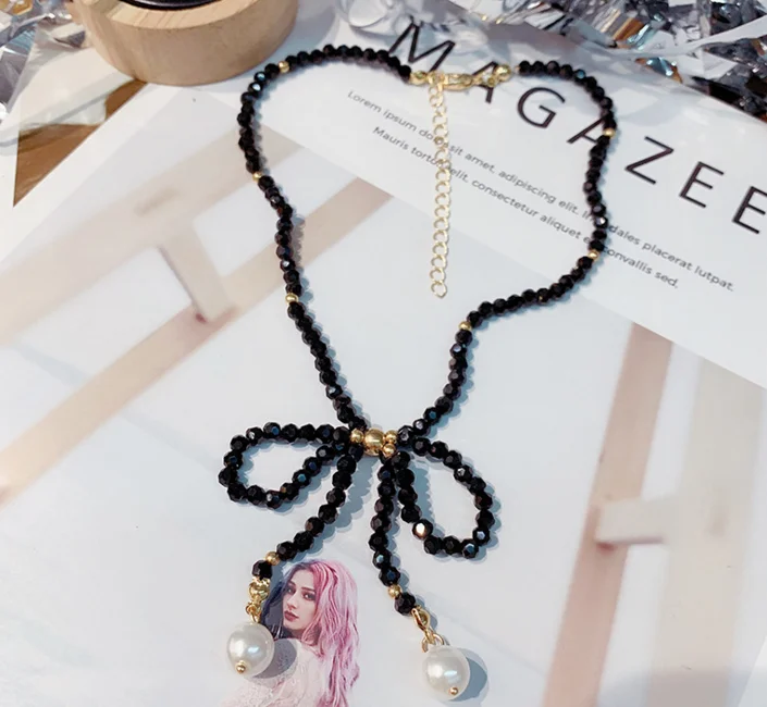 Черный Кристалл колье ожерелья для женщин Bijoux большой бант стразы жемчужные ожерелья с подвесками массивные ювелирные изделия подарок