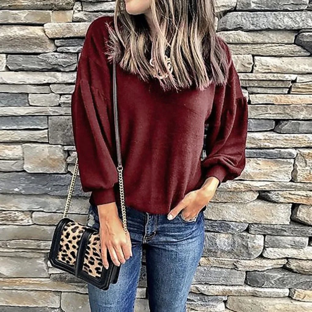 Hoodies And Sweatshirts Women Autumn Winter Solid Color O Neck Long-Sleeve Loose  Sweatshirt Fall Women Streetwear Poleron Mujer