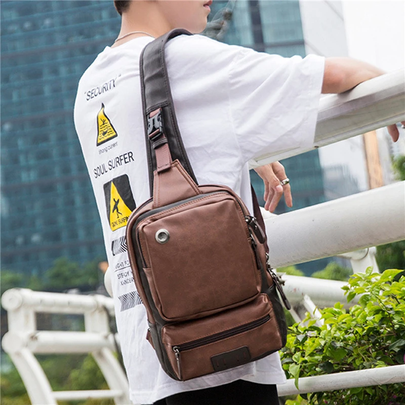 Men's Sling Bag Genuine Leather Chest 