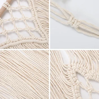 

Creative Boho Cotton Rope Woven Tapestry Wall Hanging Wooden Shelf Durable Plants Display Storage Rack Space-Saver Home