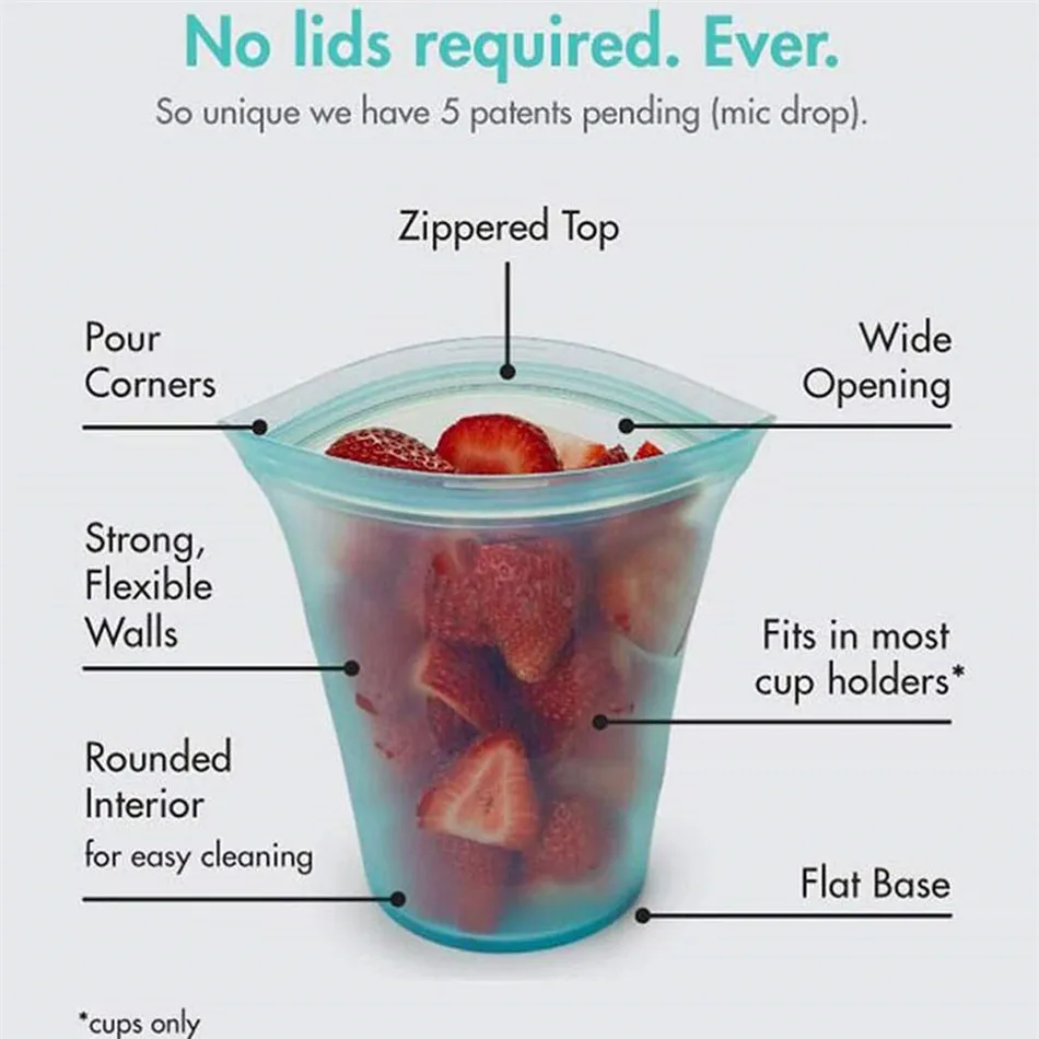 

TTLIFE 3PC Reusable Food Grade Silica Gel Food Storage Bags Zip Leakproof Container Traveling Kitchen Packing Organization Pouch