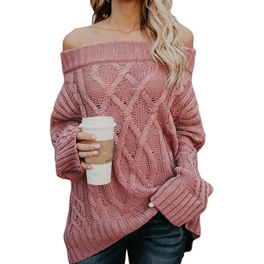  Off Shoulder Loose Slash Neck Sweater Pullover Blouse