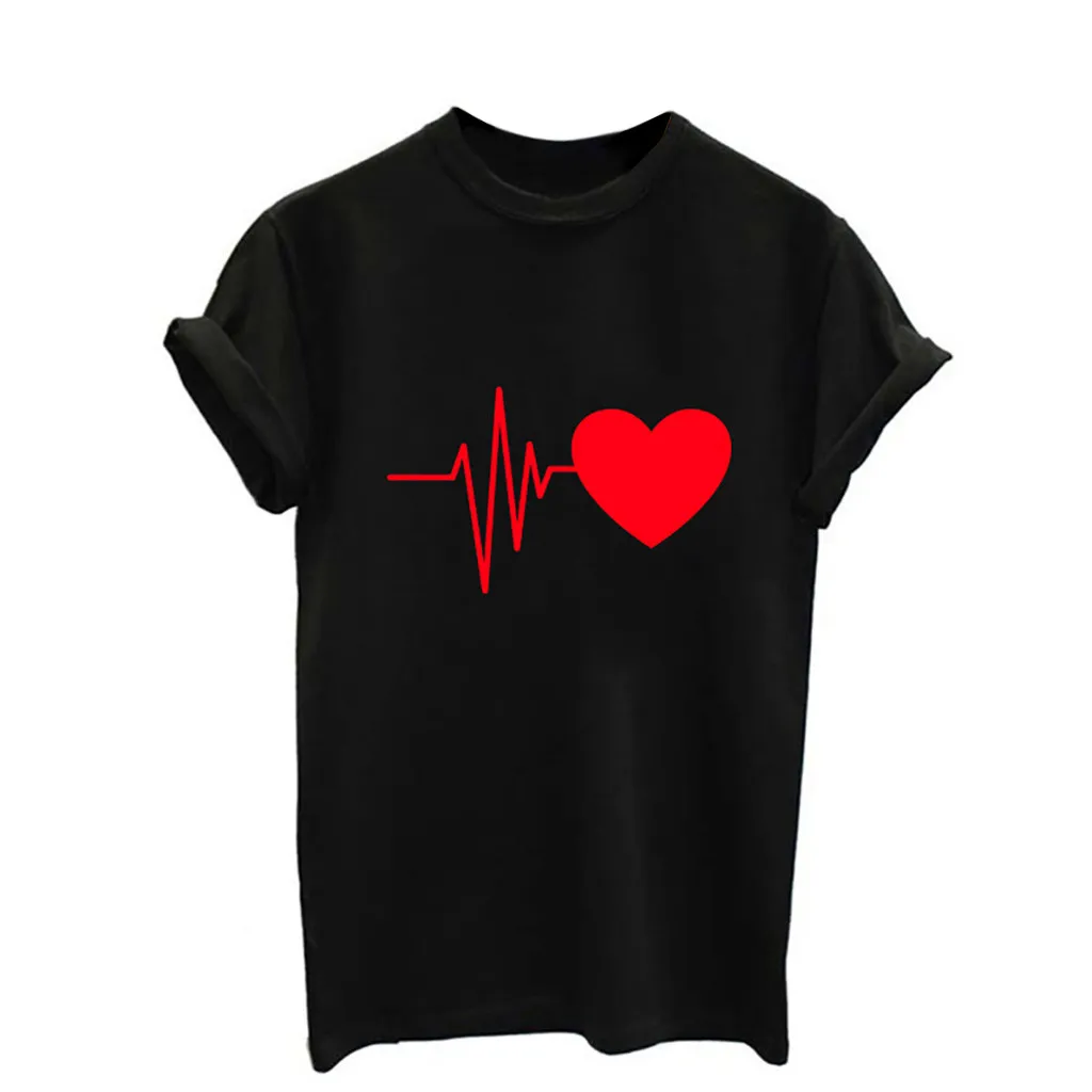 New T-shirt ladies ECG little love cartoon printed short-sleeved T shirt casual wild top spring summer loose comfortable simple 