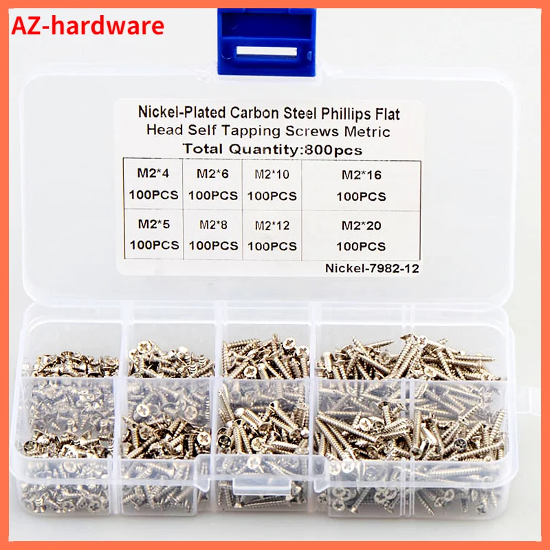 KA Cross Head Countersunk Self Tapping Nail Set Carbon Steel Nickel Plated Flat Screw M2 800pcs | Обустройство дома