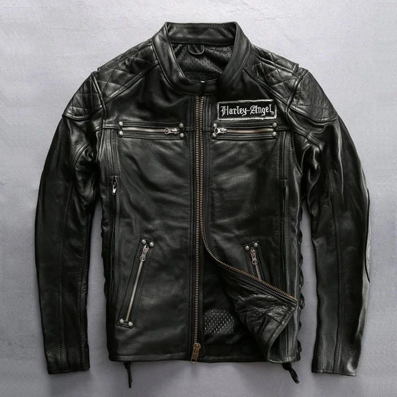 

Free Shipping New Genuine Leather Jacket Men's Classic Motorcycle Rider Cowhide Skull Jacket Vintage Spring Auntumn Coat