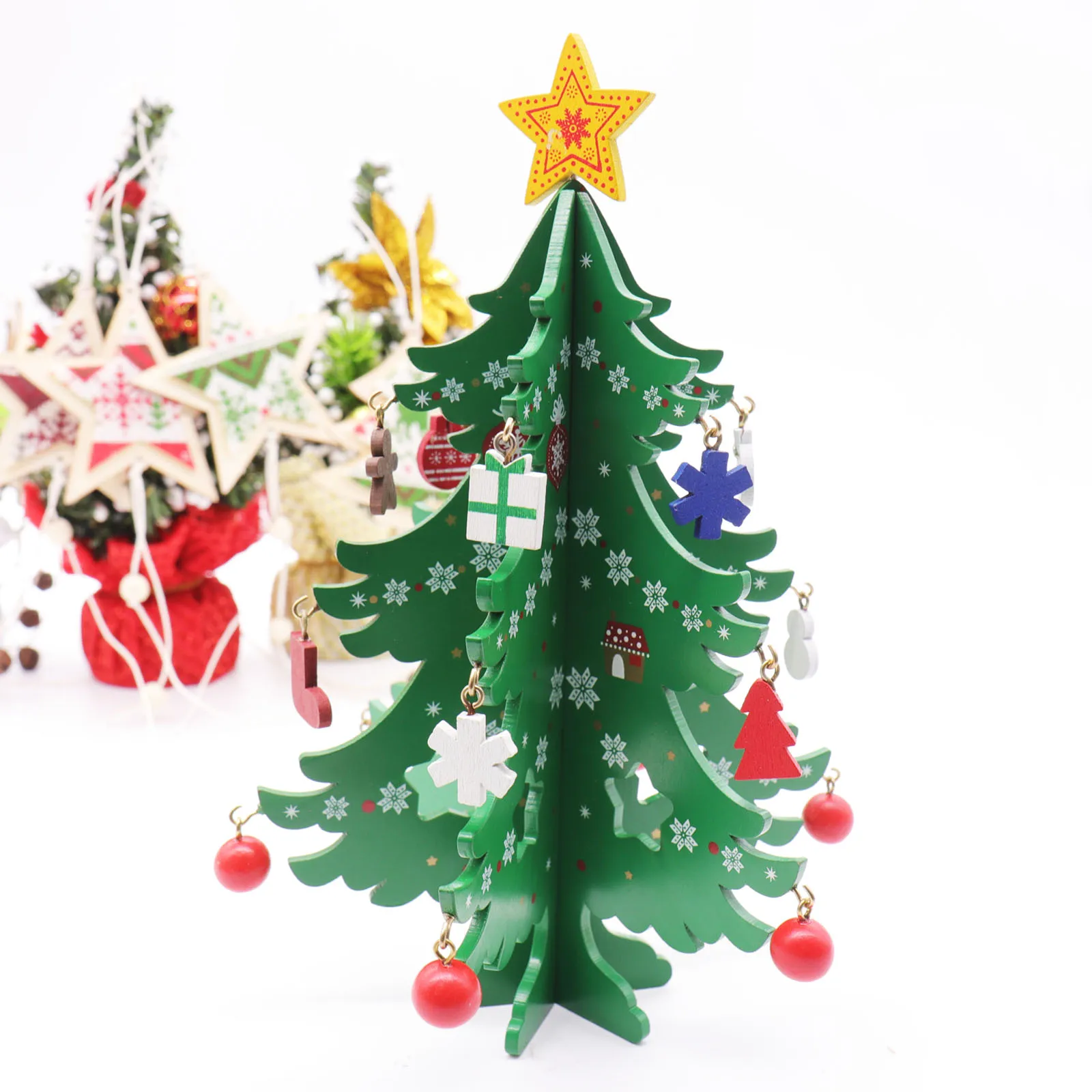 

DIY Kids Christmas Tree Decorations Ornaments Green Wooden Christmas Tree Hanging Ornament for Home Event Party Supplies