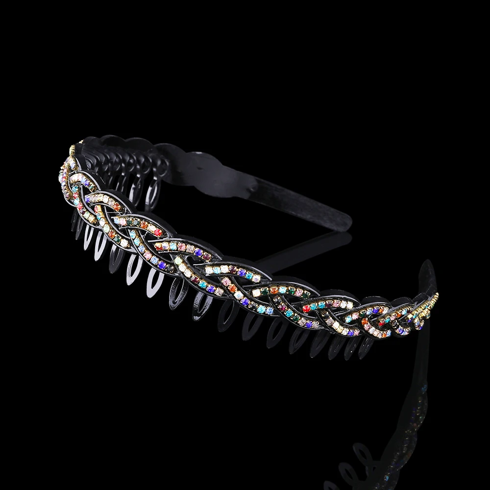 Molans ручной набор искусственного диадема с зубной расческой противоскользящие фиксированные головные уборы Широкие Женские аксессуары для волос - Цвет: Rainbow Color 2