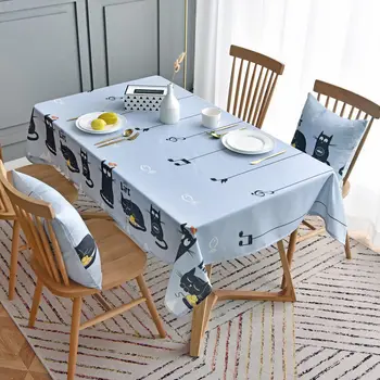 

Cartoon Black Cute Cat Waterproof Tablecloth with Rectangular Home Decor Household Hotel Table Cover Cloth MY436#20