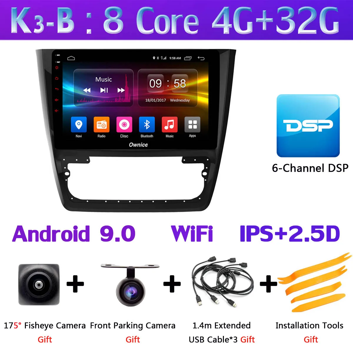 360°×4 DVR AHD камера 4G LTE 4G+ 64G Android 9,0 DSP CarPlay gps Navi Радио автомобильный мультимедийный плеер для Skoda Yeti 2009 - Цвет: K3-B