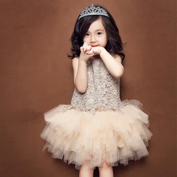 

New version of 4-10 year girls baby pettiskirts young children girls sparkling champagne vest dress girl princess dress dress