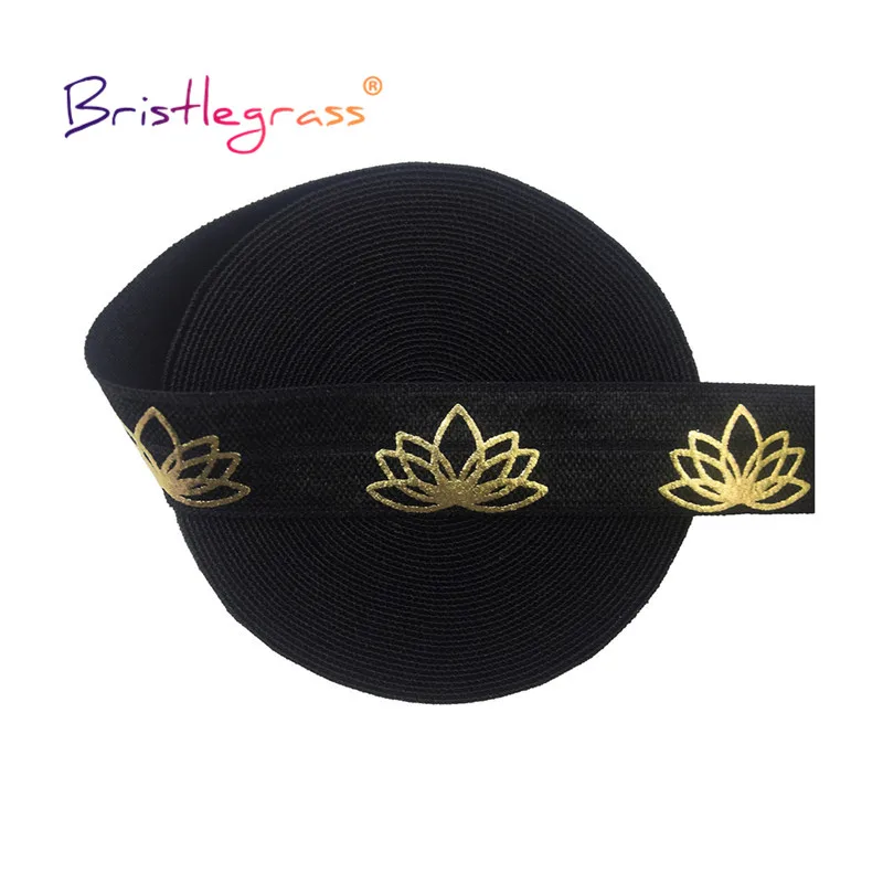 

BRISTLEGRASS 50 100 Yard by Roll 5/8" 15mm Lotus Flower Foil Print Fold Over Elastics FOE Spandex Band Tape Hair Tie Sewing Trim