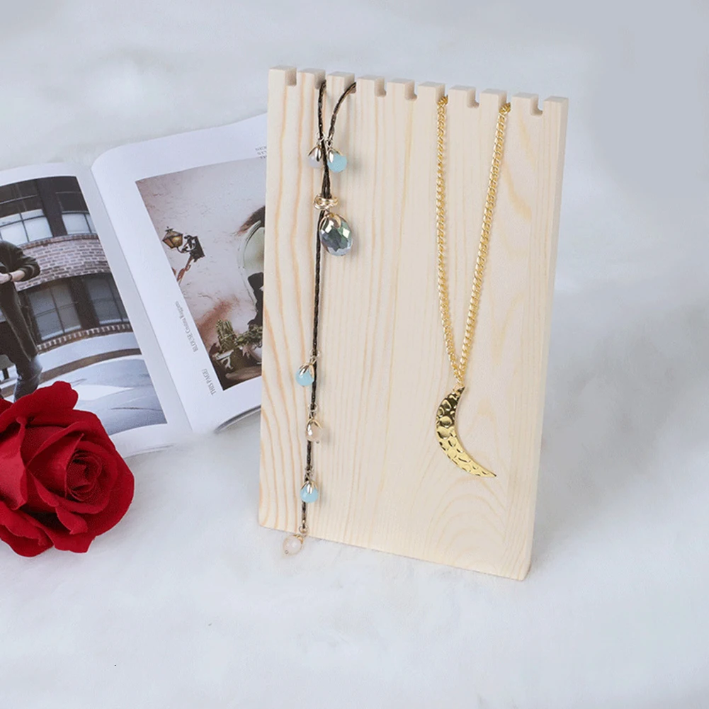 

9 Slots Retro Wooden Jewelry Display Stand Pendant Earring Bracelet Display Board Desk Decoration Necklace Holder Board