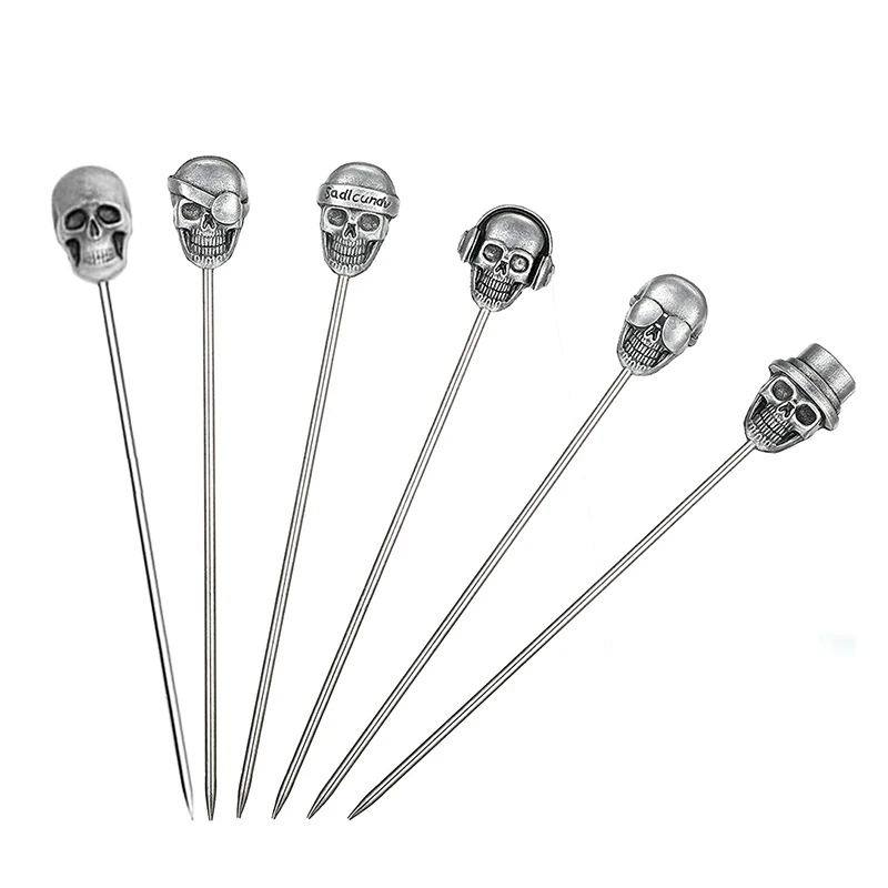 Skull Cocktail Picks Martini Picks Reusable Olive Picks Garnish Skewer Fruit Toothpicks pack of 6