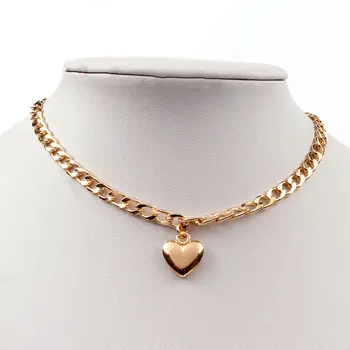 

Cute Fashion Peach Heart Pendant Chain Choker Necklace Charms Women Trendy Punk Thick Gold Color Clavicle Chain Necklaces