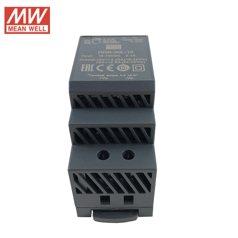 MEAN WELL DDR-30L-12 DIN Rail input вход преобразователя 18-75 В постоянного тока до 12 В постоянного тока 2.5A 30 Вт Средняя мощность питания(24 В/36 В/48В постоянного тока до 12В постоянного тока