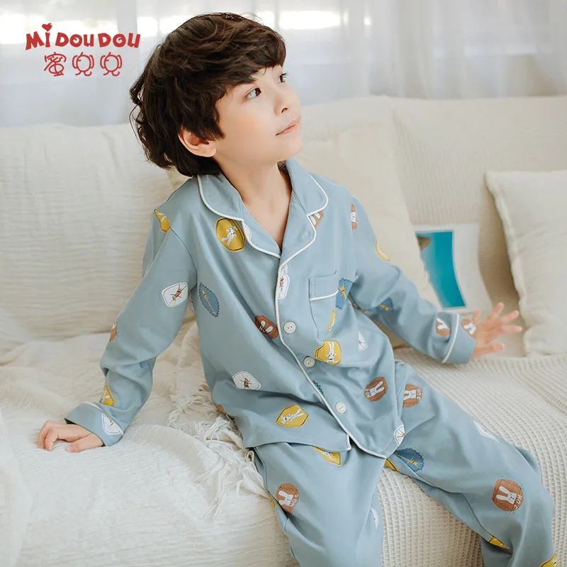 

Pajamas Autumn Children BOY'S B Class Cotton 100% Autumn Boy Big Kid Cotton Spring And Autumn Parent And Child Men Cotton Tracks
