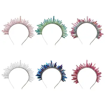 

Princess Handmade Raw Quartz Boho Tiara Crown Gradient Faux Crystal Hair Hoop