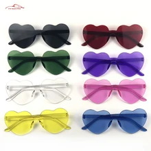Женские солнцезащитные очки в форме сердца без оправы, цветные солнцезащитные очки с прозрачными линзами, для путешествий, красные, розовые, желтые