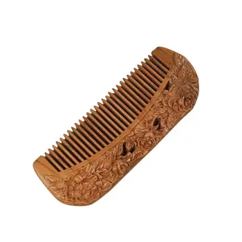 

Hollow Rose Flower Carving Peach Wood Comb Anti Static Hair Styling Tool